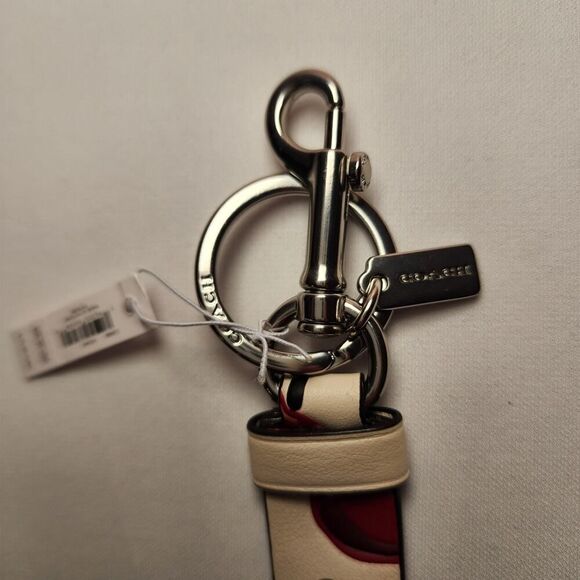 NWT Coach CZ088 Trigger Snap Bag Charm Cherry Print Chalk White Red Keychain - Picture 2 of 3